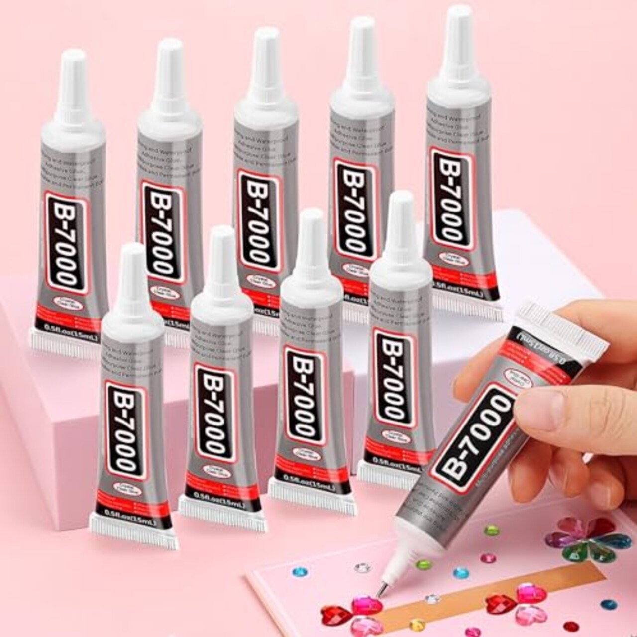 B7000 Jewelry Glue for Rhinestones, Cridoz 10Pack Flexible Super Glue Gel with Precision Tip Multi Function Clear Gem Glue Fabric Adhesive for Cloth Metal Stone Bead Jewelry Making Wood Glass